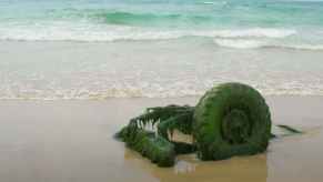 Old Land Rover sunk into this Cornish Beach for 31 years