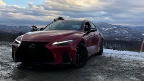 2021 Lexus IS350 F Sport parked in the mountains