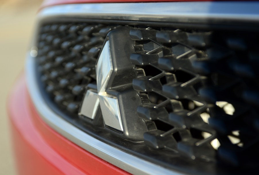 A close up view of the front grille of a Mitsubishi Mirage