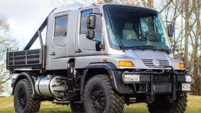 A modified silver 2004 Mercedes Unimog U500