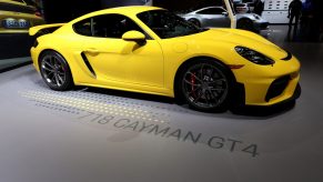 2020 Porsche 718 Cayman GT4 is on display at the 112th Annual Chicago Auto Show at McCormick Place