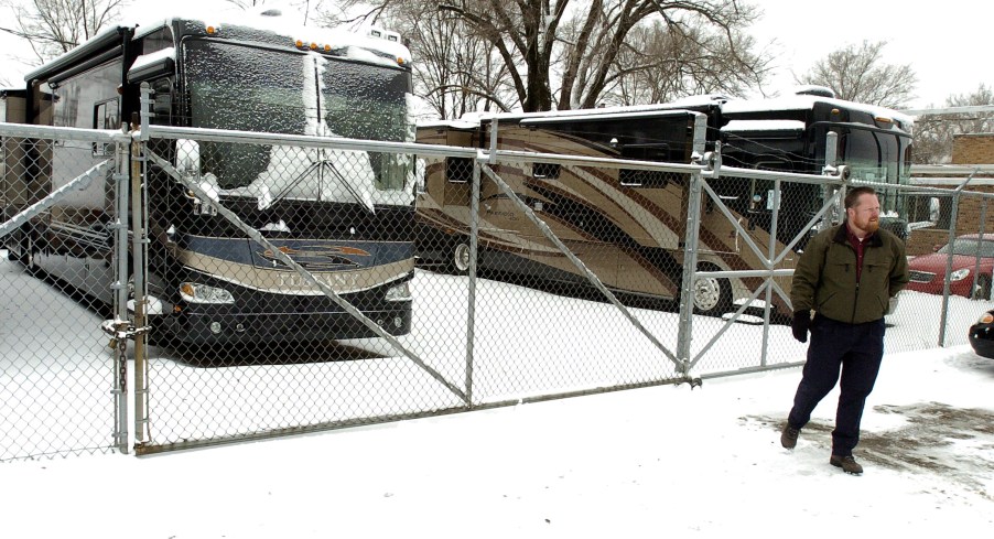 An RV dealership owner shows off his display models