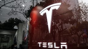 A Tesla store sign is seen on January 23, 2021 in Wuhan, Hubei Province, China