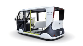 The black and white electric van called the Toyota APM, Accessible People Mover