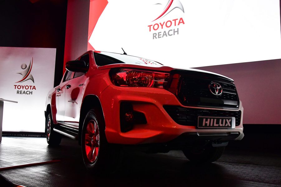 A Toyota Hilux on display at an event