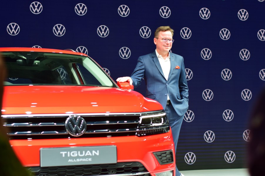 Steffan Knapp, director of Volkswagen Passenger Cars India, announces the launch of The 2020 Volkswagen Tiguan Allspace