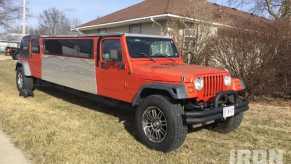 1997 red Jeep Wrangler stretched into a homemade limo