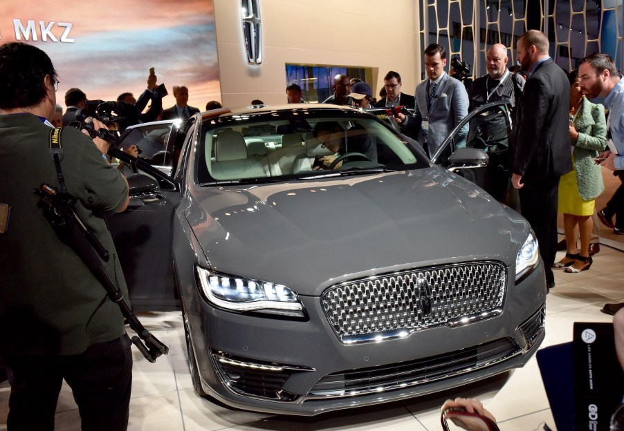 A gray Lincoln MKZ at the Los Angeles International Auto Show in November 2015