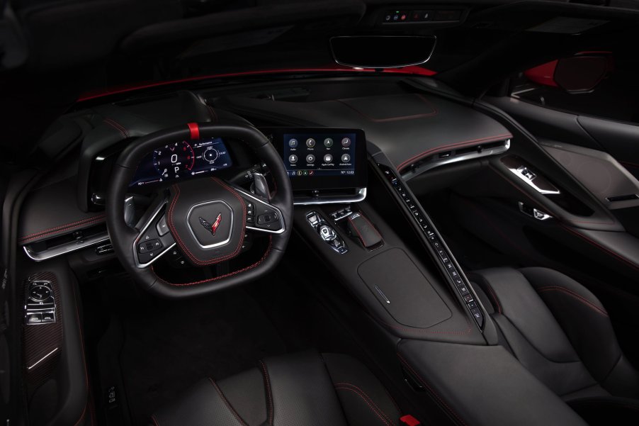 A 2020 Chevy Corvette Stingray's black cockpit