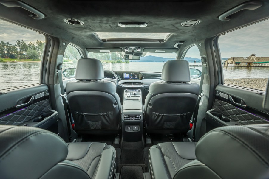 The gray leather interior of a 2020 Hyundai Palisade