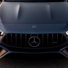 The grille and hood of a silver 2020 Mercedes-AMG CLA 45 compact luxury sedan