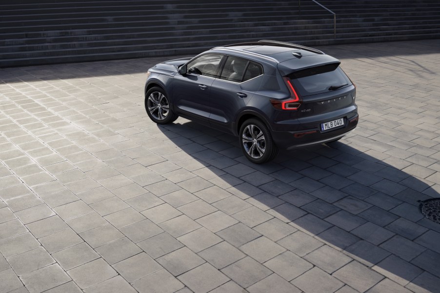 A blue 2020 Volvo XC40 Recharge Inscription parked, facing away