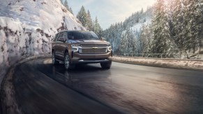 2021 Chevy Suburban driving through snow