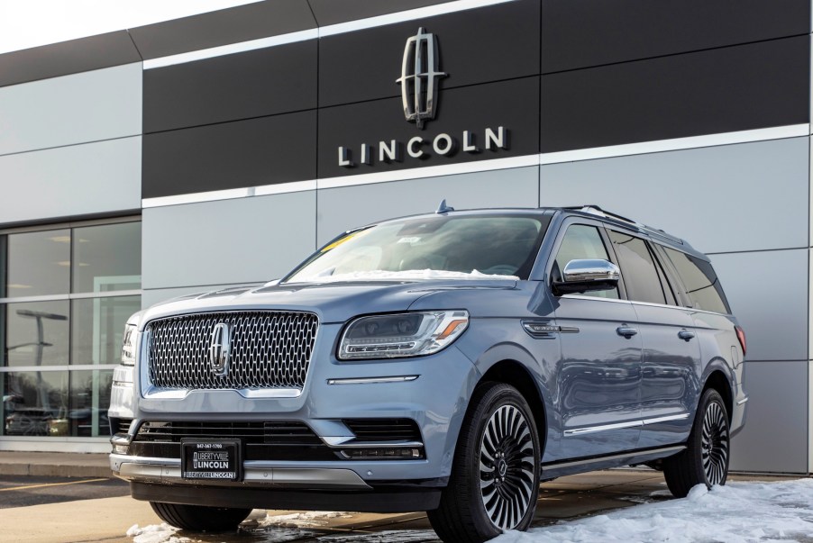 A silver 2021 Lincoln Navigator SUV at a Ford Lincoln dealership in Libertyville, Illinois on January 6, 2021