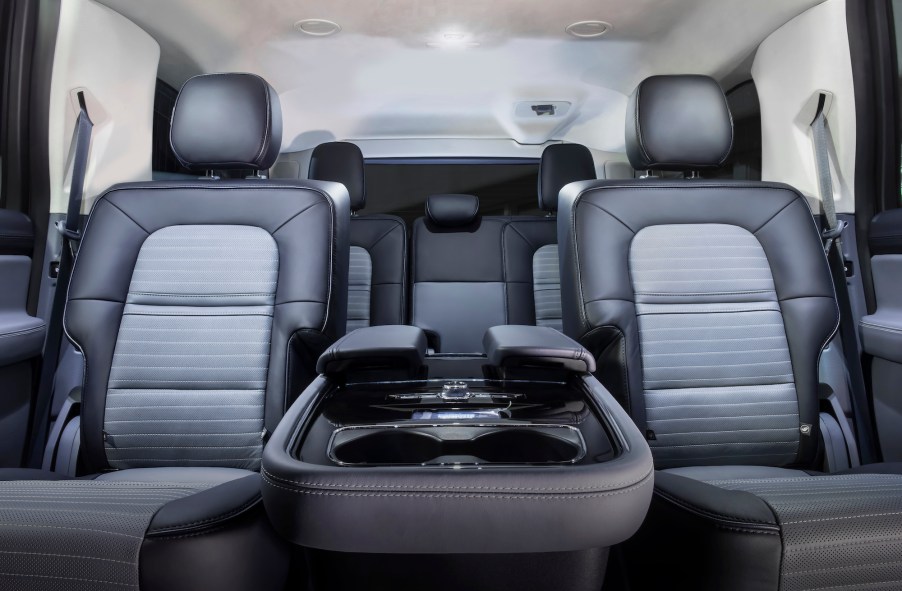 The 2021 Navigator Black Label Edition's gray and black leather seating