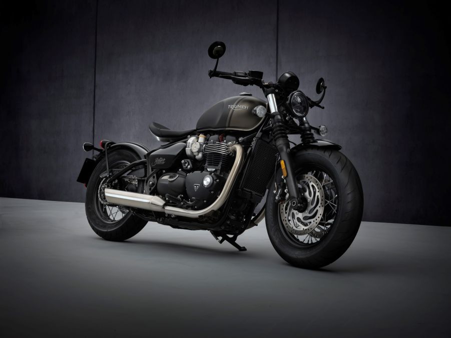 A matte-gray-and-brown 2021 Triumph Bonneville Bobber