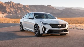 An image of a white 2022 Cadillac CT5-V Blackwing on a track.