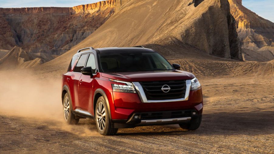 2022 Nissan Pathfinder driving in sand