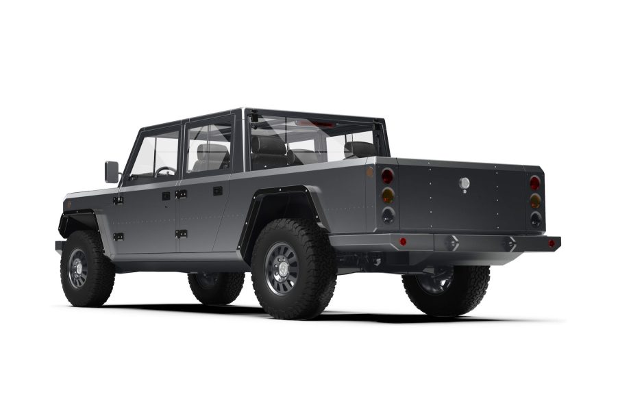 A black-and-white rendering of the Bollinger B2 electric pickup truck