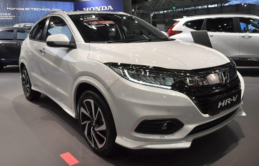 A white Honda HR-V is seen parked during the Vienna Car Show press preview at Messe Wien, as part of Vienna Holiday Fair