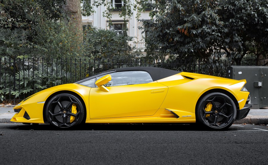 The Lamborghini Huracan Evo Spyder seen in Knightsbridge, London