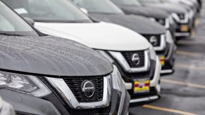 Nissan Rogue SUVs on display at a dealership