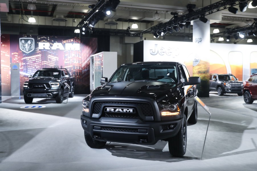 Ram trucks on display at an auto show