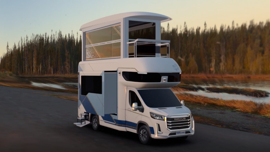 The SAIC Maxus Life Home V90 Villa Edition camper fully opened up