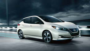 2021 Nissan Leaf on dark highway