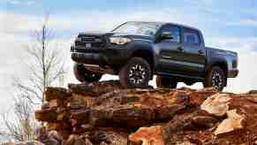 An image of a 2021 Toyota Tacoma outside off-roading.