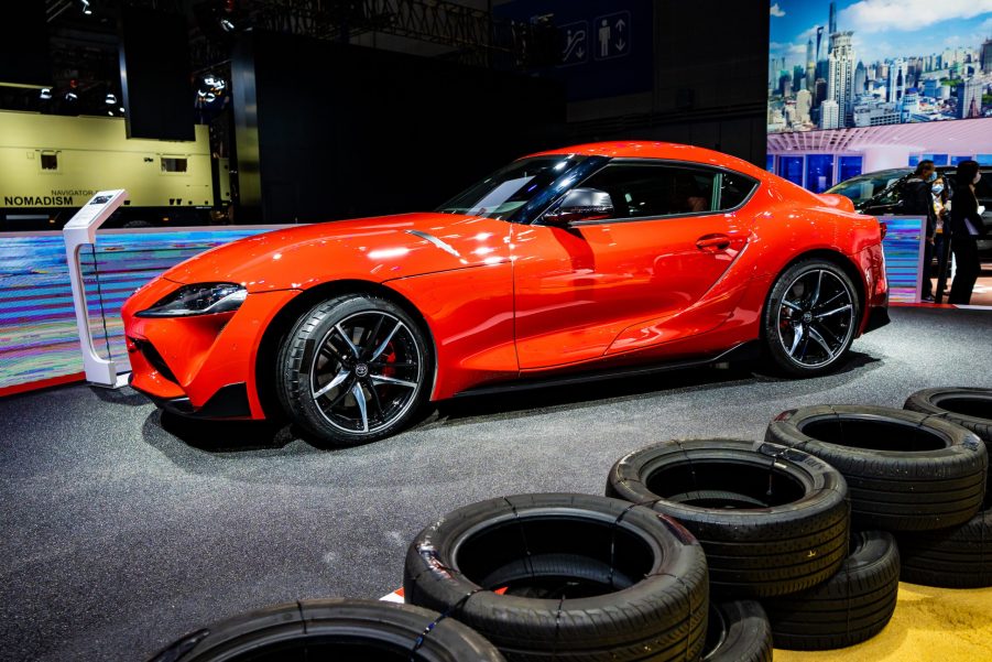 Toyota GR Supra sports car is on display during the 3rd China International Import Expo (CIIE) at the National Exhibition and Convention Center