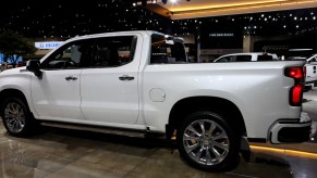 A Chevy Silverado on display at an auto show