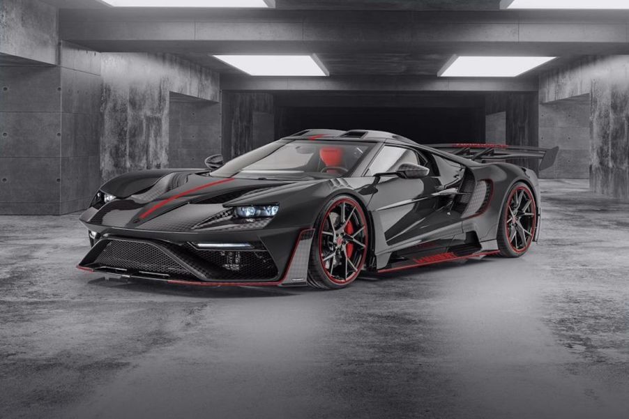 The Le Mansory #2 is in grey, black, and red in a garage