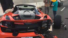 Wrecked, orange McLaren 720S