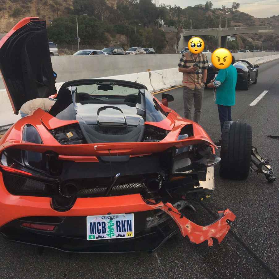 Wrecked, orange McLaren 720S