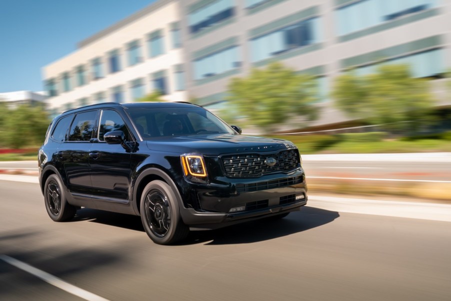 A black 2021 Kia Telluride with the Nightfall edition