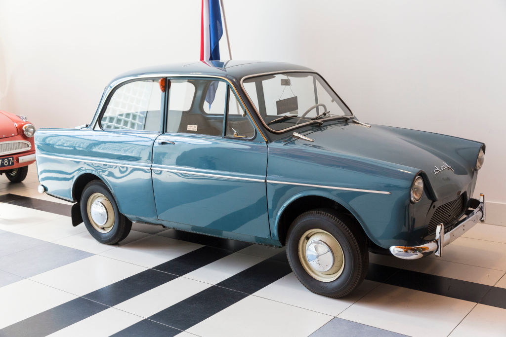 A blue 1958 DAF 600 on display