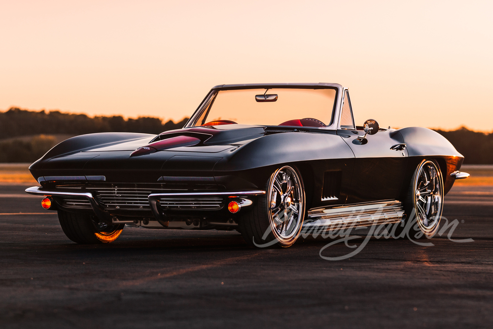 A black 1967 Chevrolet Corvette Custom Convertible