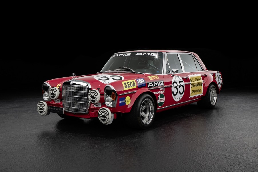 A red 1971 Mercedes 300 SEL 6.8 AMG 'Red Pig' replica