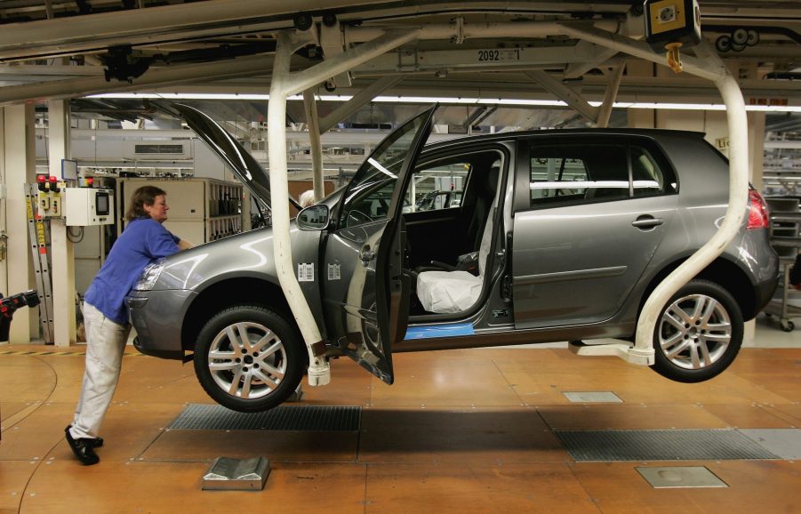 A Volkswagen Golf being assembled