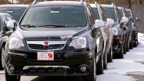 2009 Saturn Vue compact crossover SUVs sit in the lot of Saturn of Glenview in Glenview, Illinois, on Friday, February 20, 2009