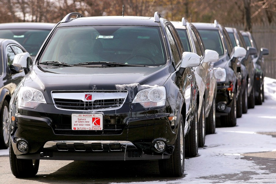 2009 Saturn Vue compact crossover SUVs sit in the lot of Saturn of Glenview in Glenview, Illinois, on Friday, February 20, 2009