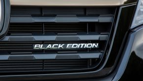 A close-up look at the "Black Edition" badge on the grille of the 2018 Honda Ridgeline