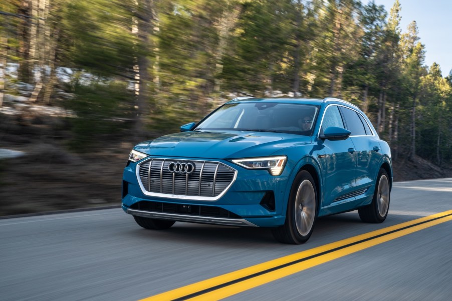 2019 Audi Etron front shot parked outside.