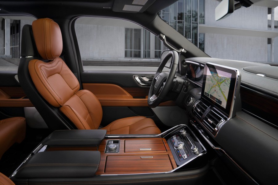 The tan-and-black interior of a 2020 Lincoln Navigator Reserve