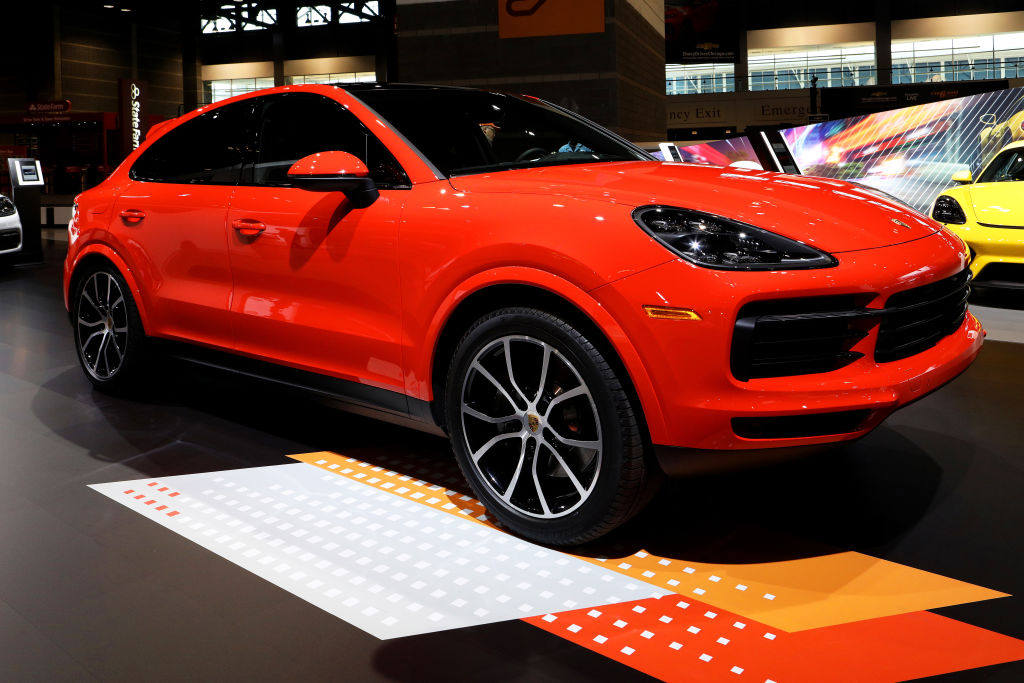 A bright red Porsche Cayenne on display