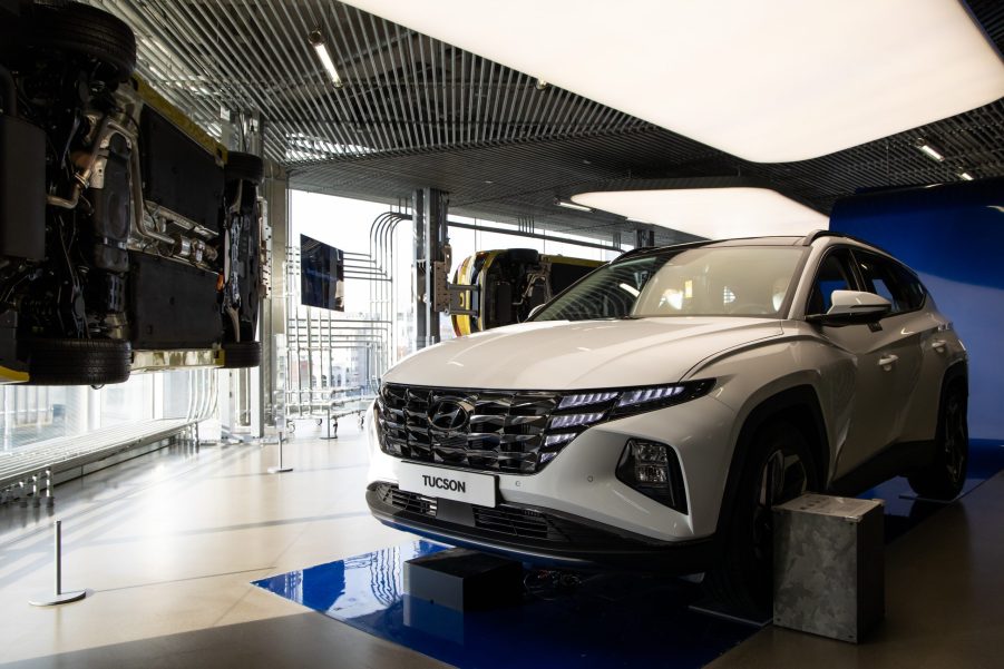 A Hyundai Motor Co. Tucson sport utility vehicle (SUV) at the company's Motorstudio showroom in Seoul, South Korea