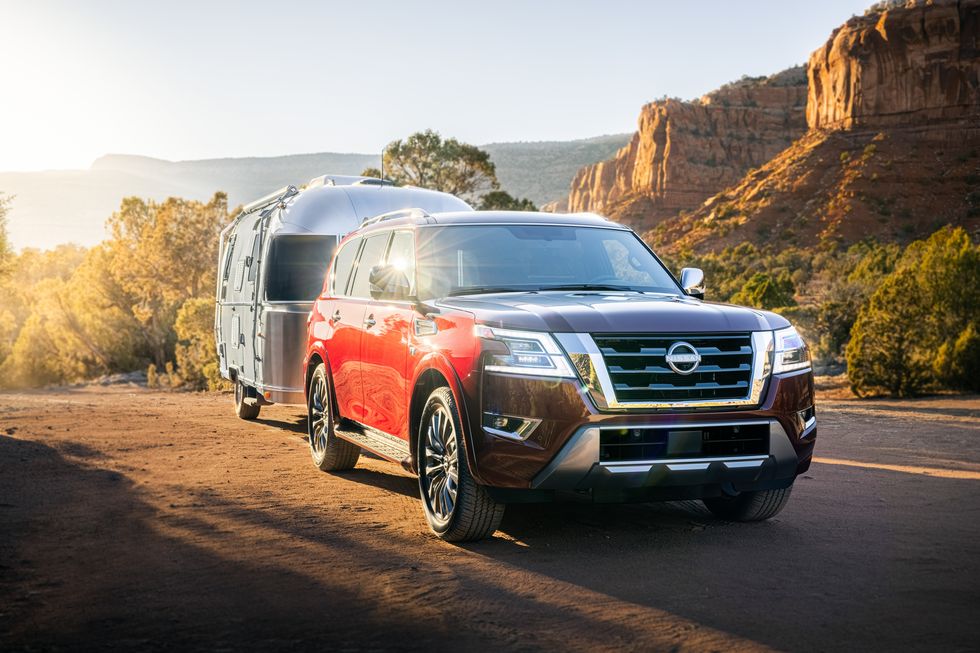 The 2021 Nissan Armada pulling an Airstream trailer 