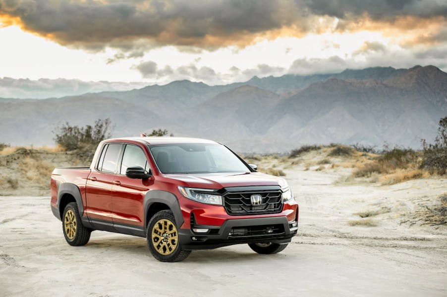 2021 Ridgeline Sport with HPD Package parked in the mountains