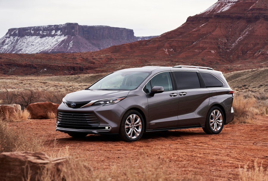 a 2021 Toyota Sienna Platinum parked out in the desert